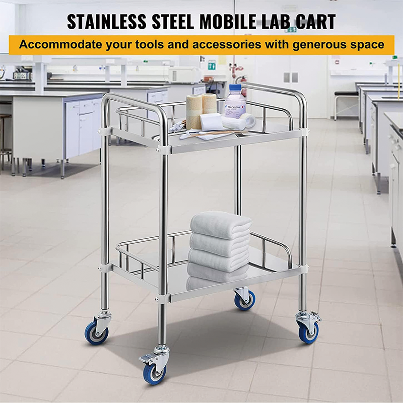 BowLift | Medical Cart, 2 Layer Medical Utility Cart with 360° Rotate, 24''Lx16''Wx34''H, Lab Rolling Cart