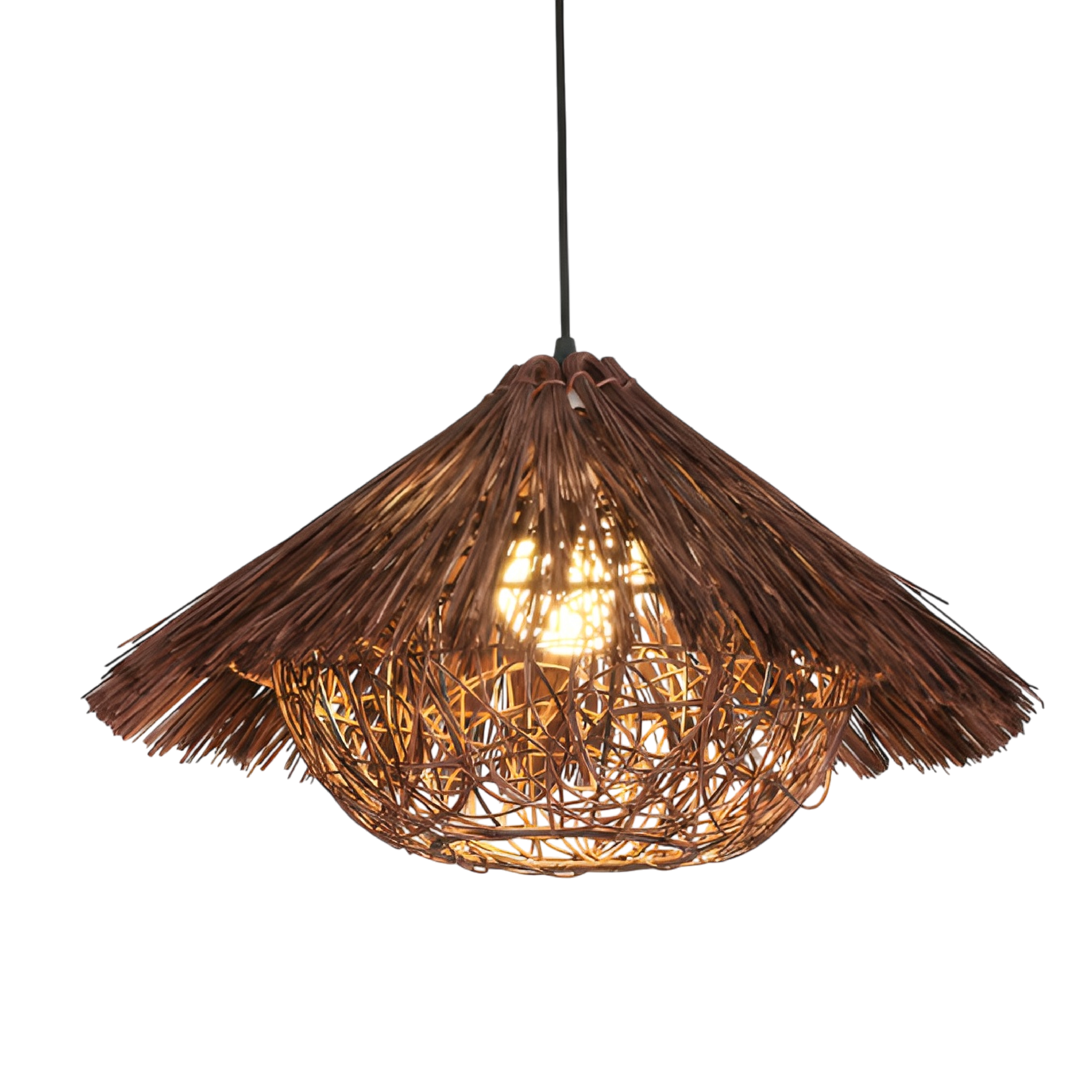 BowLift | HANSI Rattan Pendant Lamp – Adjustable Height, Warm Light for Living Room, Dining Room, and Above Table