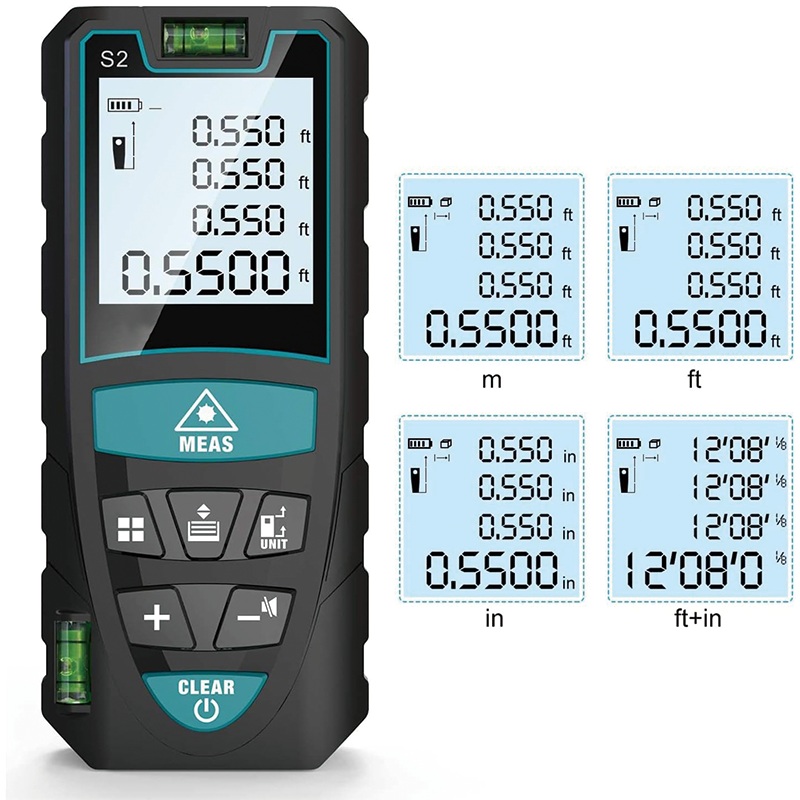 BowLift | Laser Measure, 165 Feet Digital Laser Distance Meter with 2 Bubble Levels, M/in/Ft Unit Switching Backlit LCD ,Measure Distance, Area and Volume