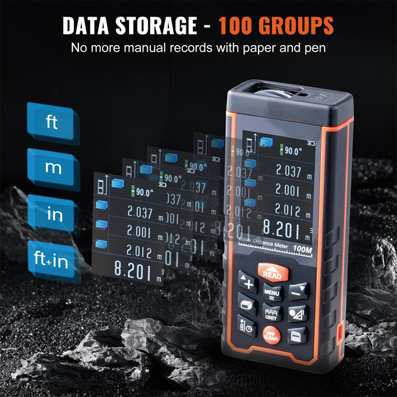 BowLift | Laser Measure 328 Ft Digital Laser Distance Meter Measurement,ft/m/in/ft+in, 2.4'' Colorlit LCD Screen Laser Meter, Pythagorean Mode, Measure Distance, Area and Volume