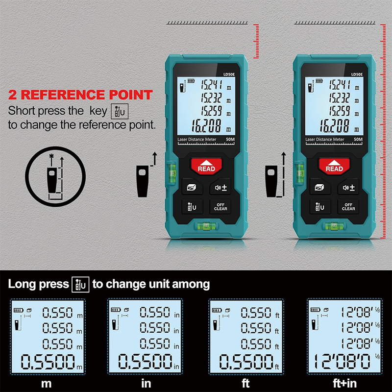 BowLift | Laser Measure, 165 ft , ft/m/in Switching , Laser Tape Measure Compact Laser Measurement Tool with Larger Backlit LCD Display