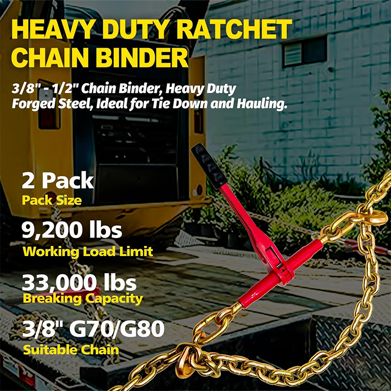 BowLift | Load Binders,Ratchet Chain Ties 3/8" - 1/2" 2-Pack Load Ties with U-Hook, 9200 lbs Working Load, Safety Tension Ties for Towing