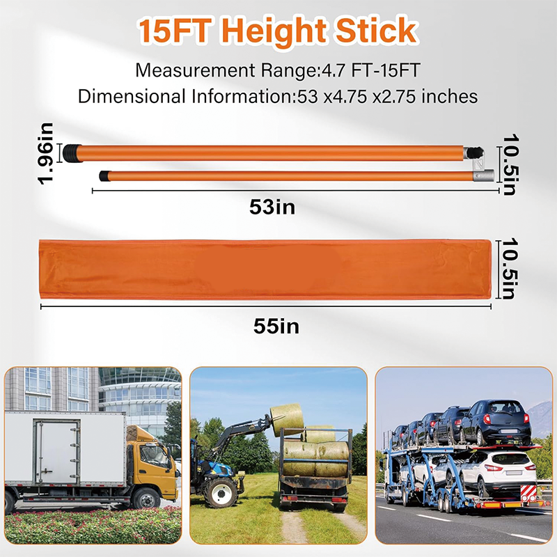 BowLift | Load Height Measuring Stick, 15' Sturdy Fiberglass Truck Height Stick,Height Measuring Stick for Trucks with Adjustable Pole for Trucks, Car Haulers