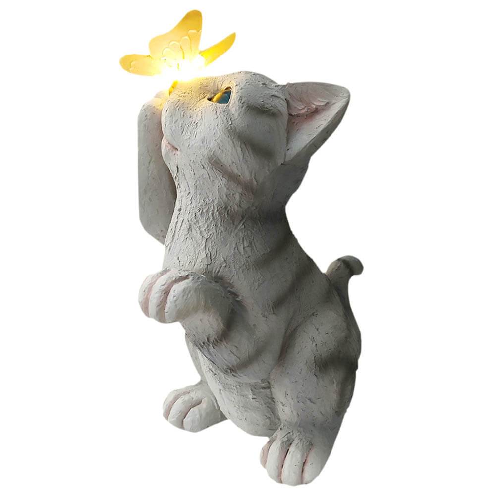 BowLift | SolarPurr Garden Light | LED Cat Figure with Butterfly | Solar Powered | Weatherproof | Outdoor Decoration