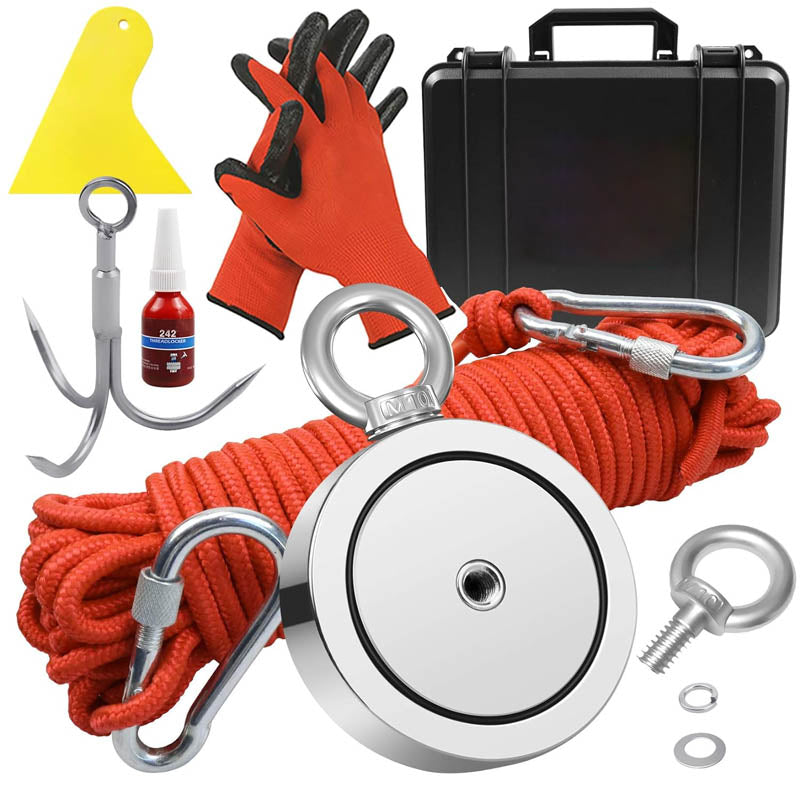 BowLift | 1725 lbs Magnet Fishing Kit Double Sided Magnet Fishing Kit with Rope for Retrieving Items in River, Lake, Beach, Lawn, 3.7" Diameter