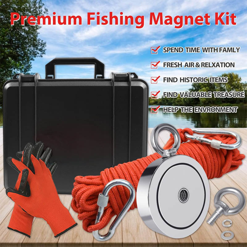 BowLift | 1725 lbs Magnet Fishing Kit Double Sided Magnet Fishing Kit with Rope for Retrieving Items in River, Lake, Beach, Lawn, 3.7" Diameter
