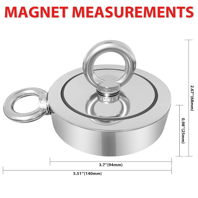 BowLift | 1725 lbs Magnet Fishing Kit Double Sided Magnet Fishing Kit with Rope for Retrieving Items in River, Lake, Beach, Lawn, 3.7" Diameter