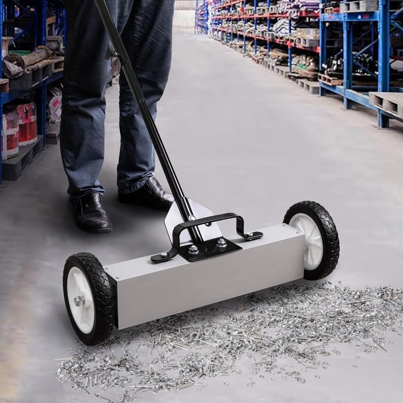 BowLift | 18 Inches 26 Lbs Magnetic Sweeper with Wheels with Quick Release Latch and Extension Handle