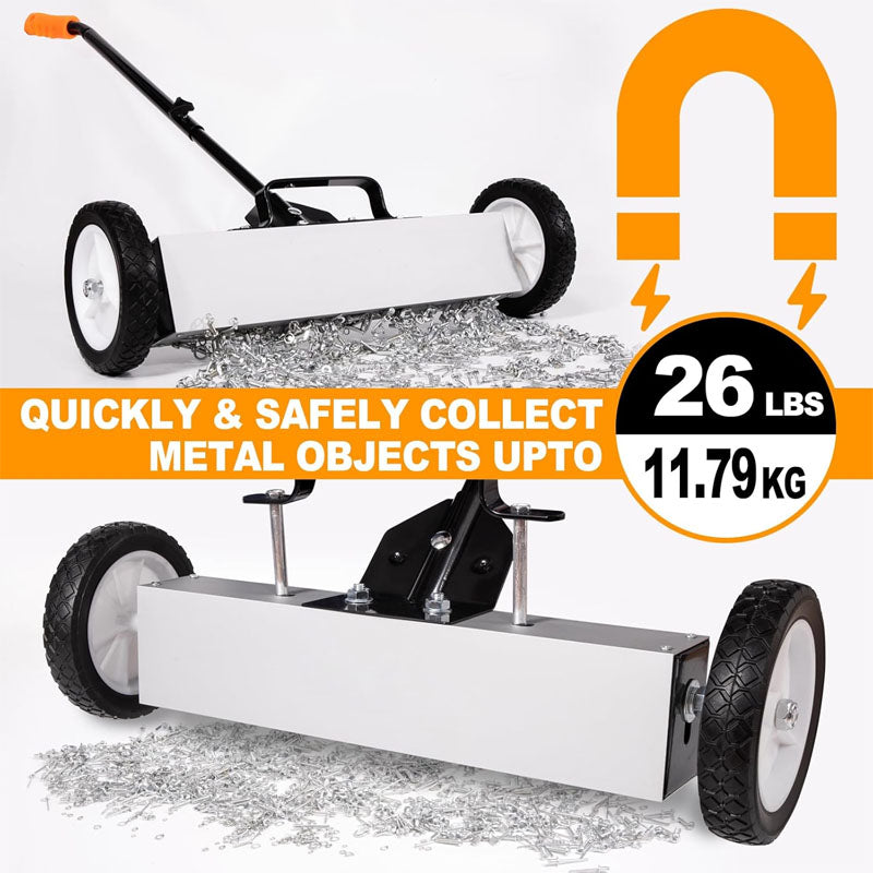 BowLift | 18 Inches 26 Lbs Magnetic Sweeper with Wheels with Quick Release Latch and Extension Handle