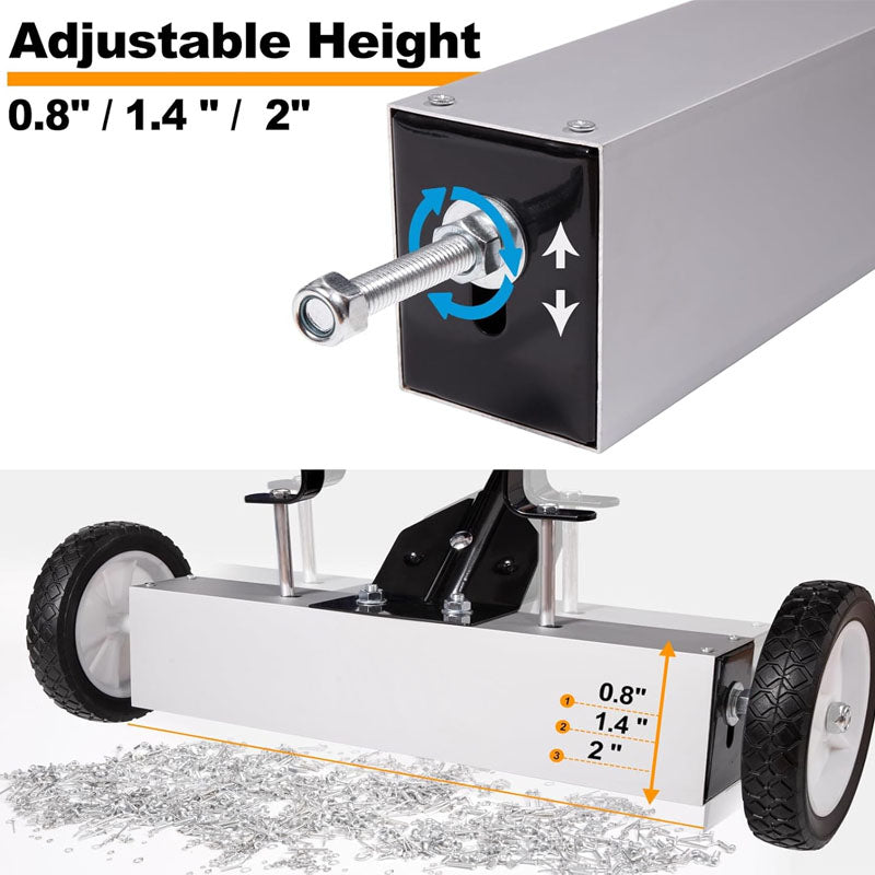 BowLift | 18 Inches 26 Lbs Magnetic Sweeper with Wheels with Quick Release Latch and Extension Handle