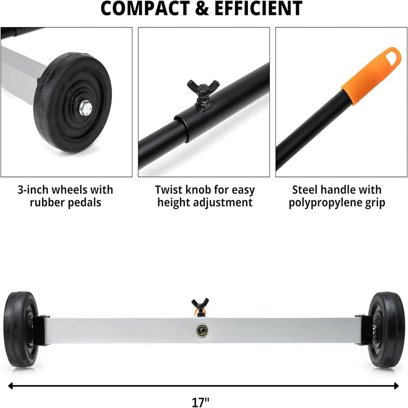 BowLift | Magnetic Sweeper with Wheels 17 Inch Mini Magnetic Sweeper 10-Pound Capacity Adjustable Handle