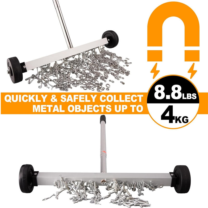 BowLift | 17inch Magnetic Sweeper Sweeper Roofing Tools with Telescoping Holder and Wheels to Pick Up Nails Magnetic Sweeper for Construction