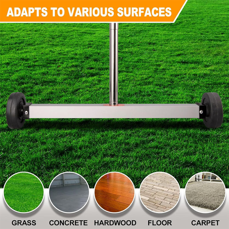 BowLift | 17inch Magnetic Sweeper Sweeper Roofing Tools with Telescoping Holder and Wheels to Pick Up Nails Magnetic Sweeper for Construction