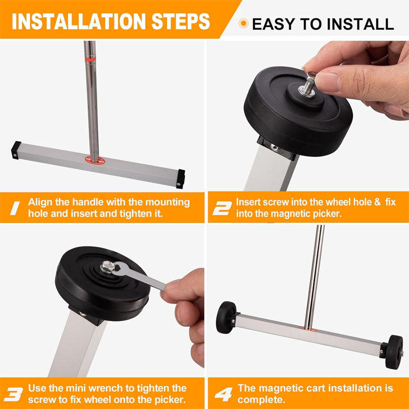 BowLift | 17inch Magnetic Sweeper Sweeper Roofing Tools with Telescoping Holder and Wheels to Pick Up Nails Magnetic Sweeper for Construction