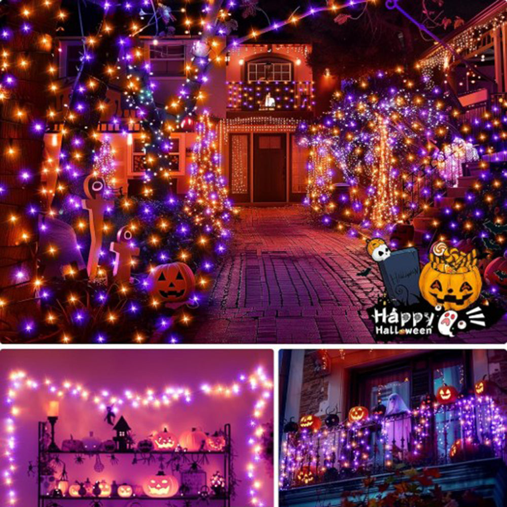 BowLift | Halloween LED String Lights – Purple and Orange Fairy Lights for Outdoor Terrace, Garden, Street, Home, Christmas, and Party Decor