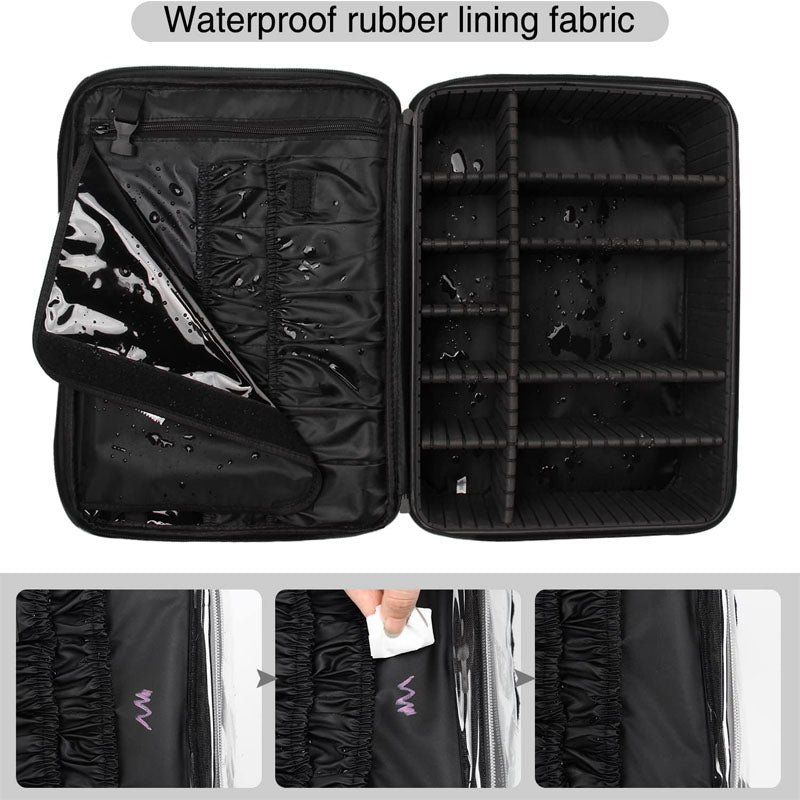 BowLift | Makeup Rolling Trolley Extra Large Makeup Case Travel Convenient Carry with Adjustable Dividers/Attach to Trolley/Shoulder Strap (Black)