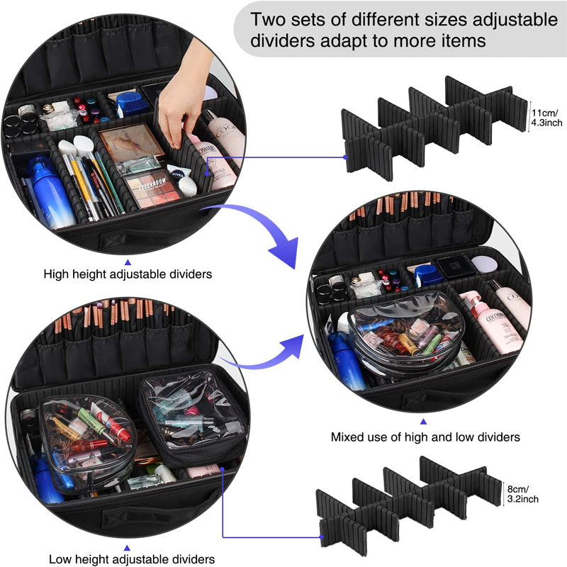 BowLift | Makeup Rolling Trolley Extra Large Makeup Case Travel Convenient Carry with Adjustable Dividers/Attach to Trolley/Shoulder Strap (Black)