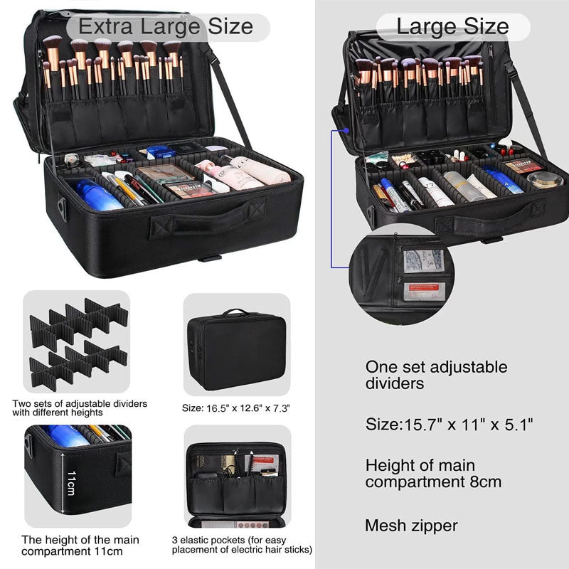 BowLift | Makeup Rolling Trolley Extra Large Makeup Case Travel Convenient Carry with Adjustable Dividers/Attach to Trolley/Shoulder Strap (Black)