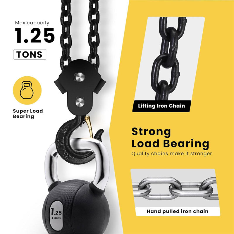 BowLift | Manual Chain Hoist 1 Ton 2200 Lbs Capacity 10ft With 2 Heavy Duty Hooks, Manual Chain Hoist For Warehouse Building Auto Machinery Red