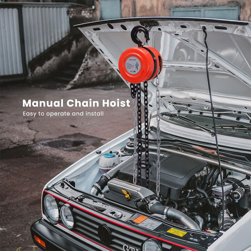 BowLift | Manual Chain Hoist 1 Ton 2200 Lbs Capacity 10ft With 2 Heavy Duty Hooks, Manual Chain Hoist For Warehouse Building Auto Machinery Red