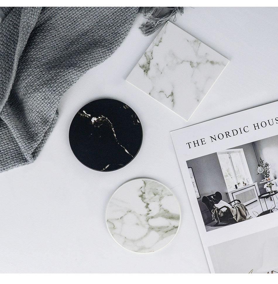 BowLift | Coastline Vegan Leather Coaster Set | Marble Look | Stylish Protection for Surfaces