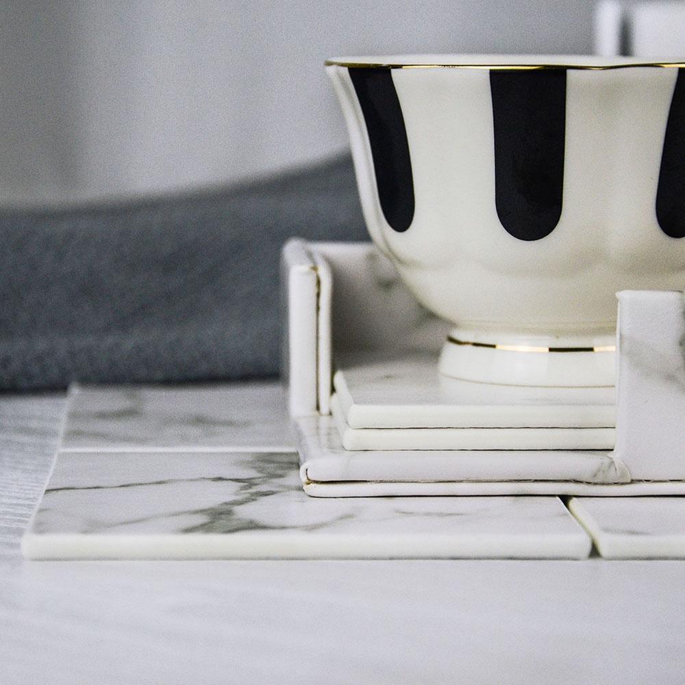 BowLift | Coastline Vegan Leather Coaster Set | Marble Look | Stylish Protection for Surfaces