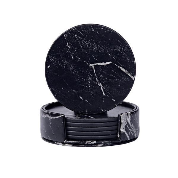 BowLift | Coastline Vegan Leather Coaster Set | Marble Look | Stylish Protection for Surfaces