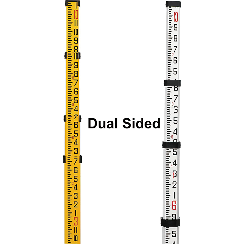 BowLift | Measuring Rod , 13-Foot Aluminum Grade Rod 8ths 4 Sections Telescopic Grade Rod with Bubble Level