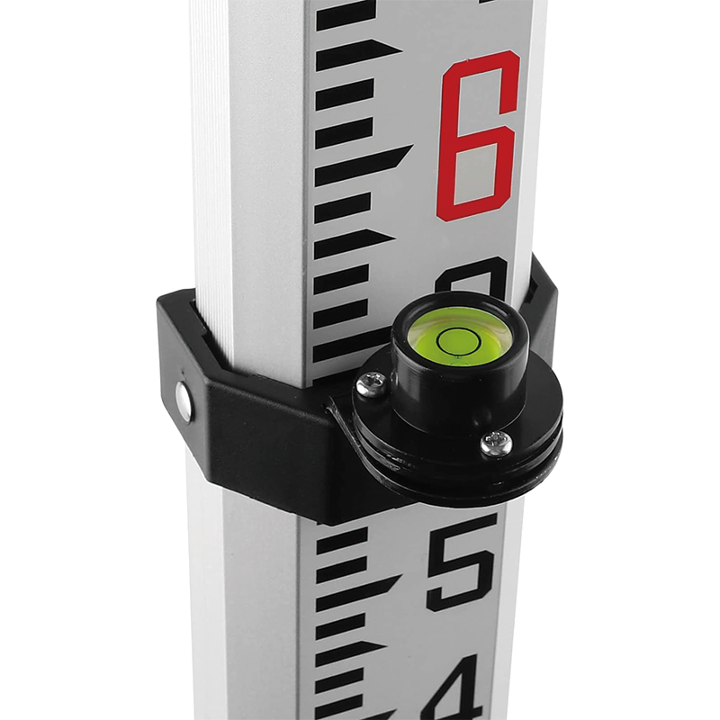 BowLift | Measuring Rod , 13-Foot Aluminum Grade Rod 8ths 4 Sections Telescopic Grade Rod with Bubble Level