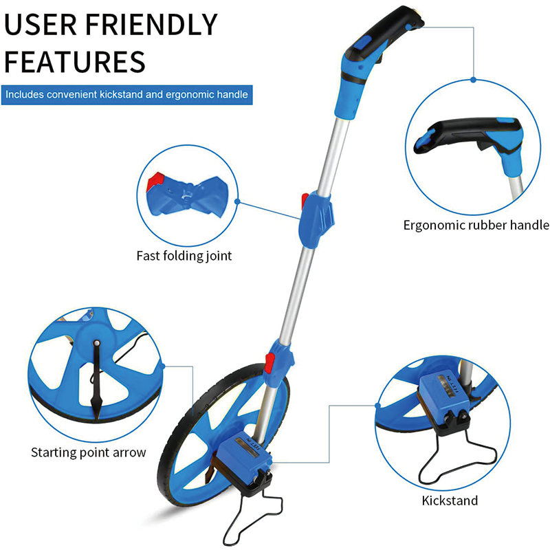 BowLift | Measuring Wheel in Feet, 12 in Wheel Diameter, 3-Sections Collapsible with Backpack , Adapt to various roads