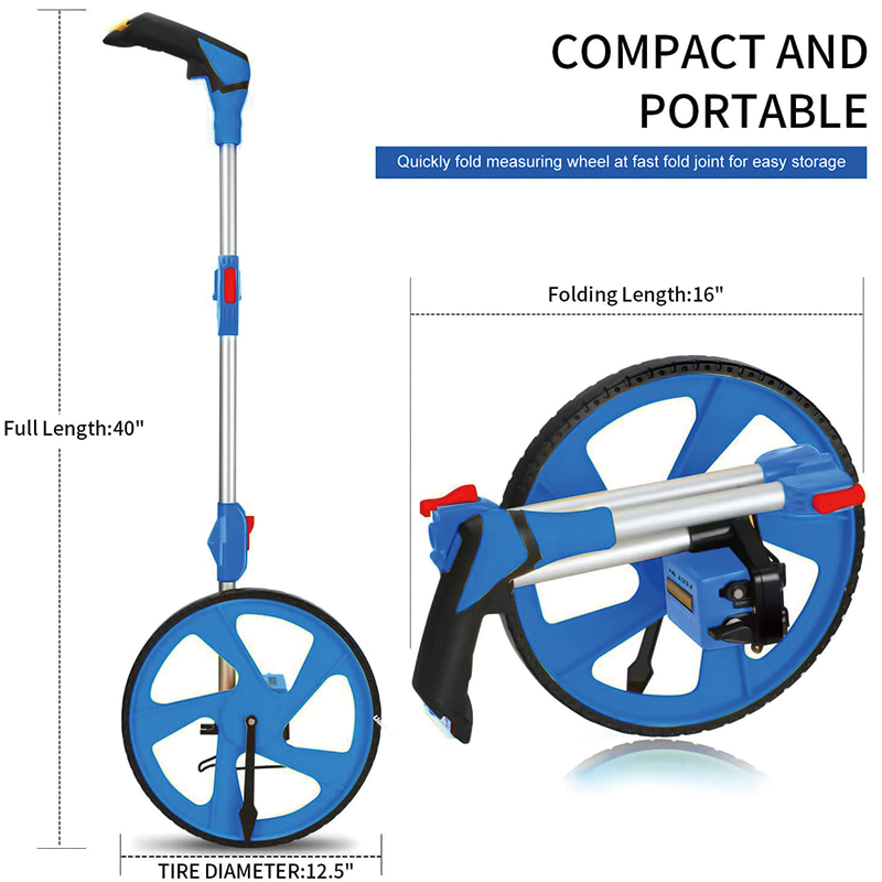 BowLift | Measuring Wheel in Feet, 12 in Wheel Diameter, 3-Sections Collapsible with Backpack , Adapt to various roads
