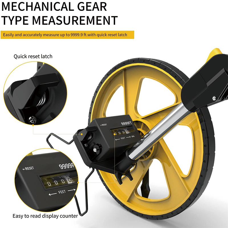 BowLift | Measuring Wheel in Feet and Inches, 12.5 in Wheel Diameter, Collapsible with One key to Zero, Kickstand, Measurement 0-9,999 Ft