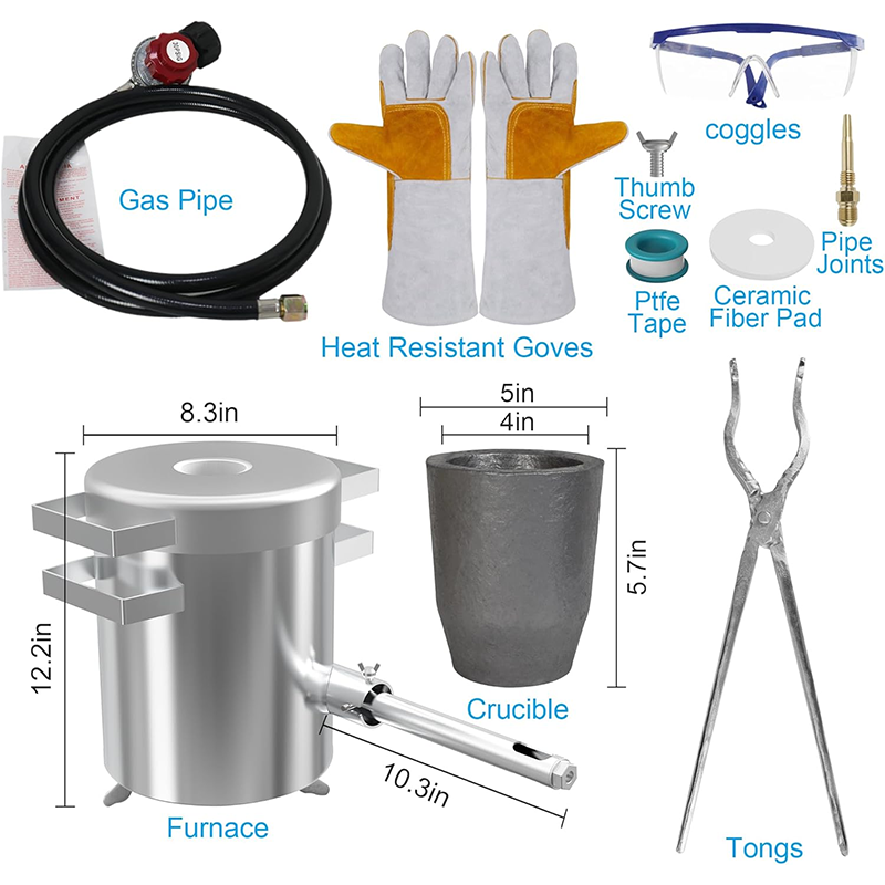 BowLift | Melting Furnace, Propane Furnace Kit, 6 Kg (13 Lb) Graphite Crucible, 2372°F Max Temp, Cast In Stainless Steel, Smelts Metals, Comes With Goggles And High Temperature Gloves