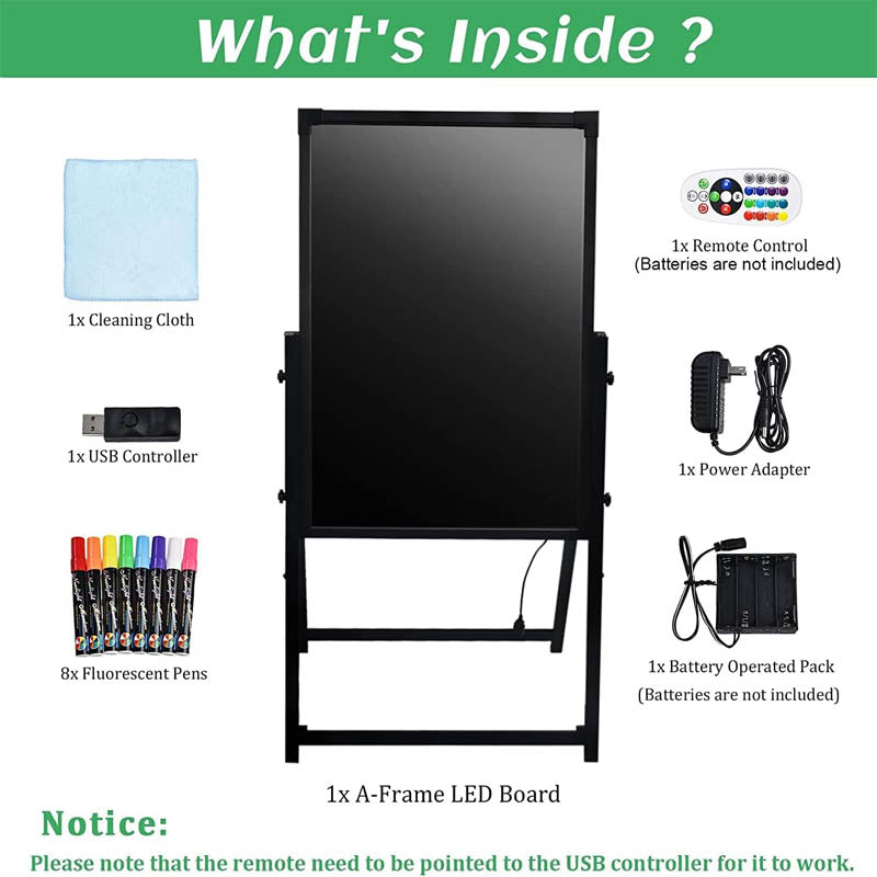 BowLift | Message Board 32” x 24" Standing A-Fram Flashing Mode DIY Message Chalkboard for Kitchen Wedding Promotions