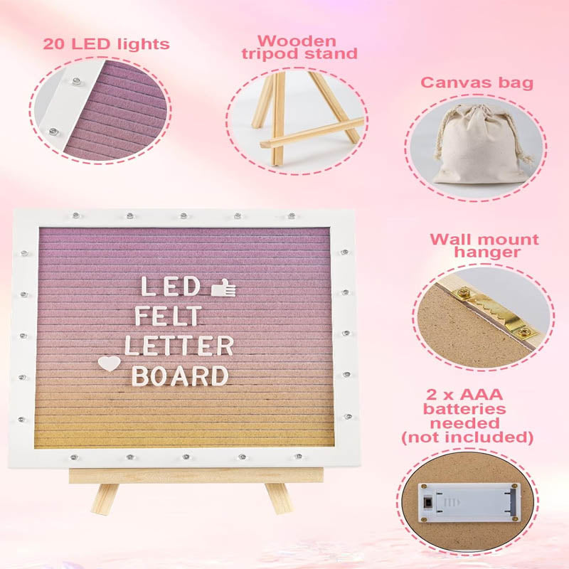 BowLift | Message Board with LED Lights 470 Letters Tripod Stand 10 × 10in Changeable Message Board Wall Mounte