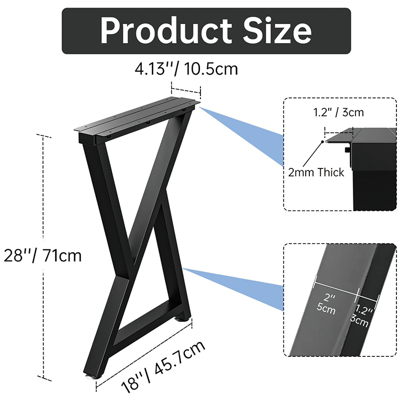 BowLift | Metal Table Legs Heavy Duty,28x18 inch,Z Shape Metal Furniture Legs,Metal Furniture Legs for Dining Desk Bench and Coffee Table,Set of 2