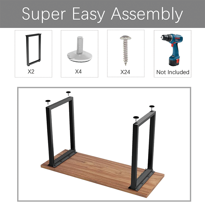 BowLift | Metal Table Legs 28 inch Height x 17.7 inch Wide,Square Reinforced Steel Office Table legs Set of 2 for Desk/Table DIY