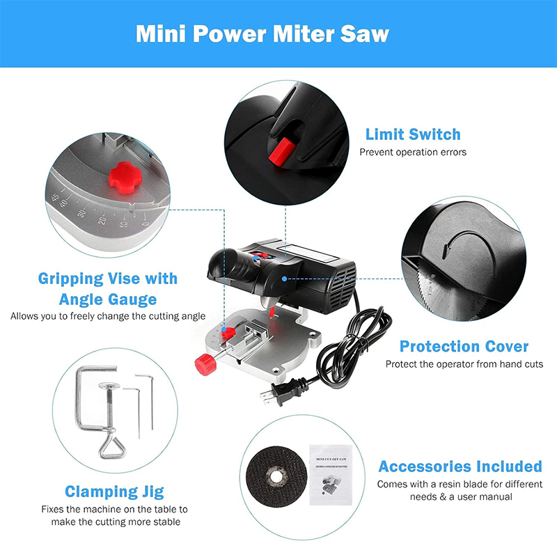 BowLift | Mini Miter Saw Electric Table Saw Table Miter Saw Max 45 Degree Cutting for Crafts Micro Metal Wood Plastic Composite Cutting Machine