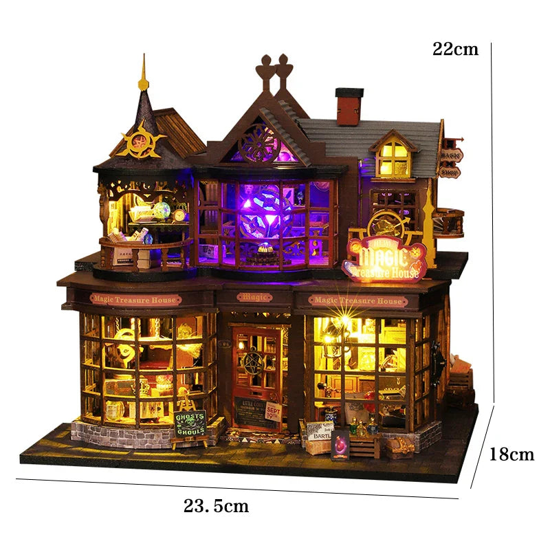 BowLift | Miniatuur Houten Poppenhuis – Creatieve Bouwset met LED-Verlichting & Meubels