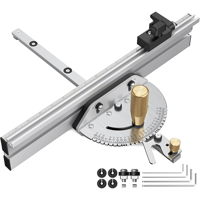 BowLift | Mitre Gauge Angle Stop for Table Saw, 450 mm T-Rail and Adjustable to 0-60 Degrees Precise Cutting, with Brass Guide Knob, Angle Miter Gauge for Table Saws