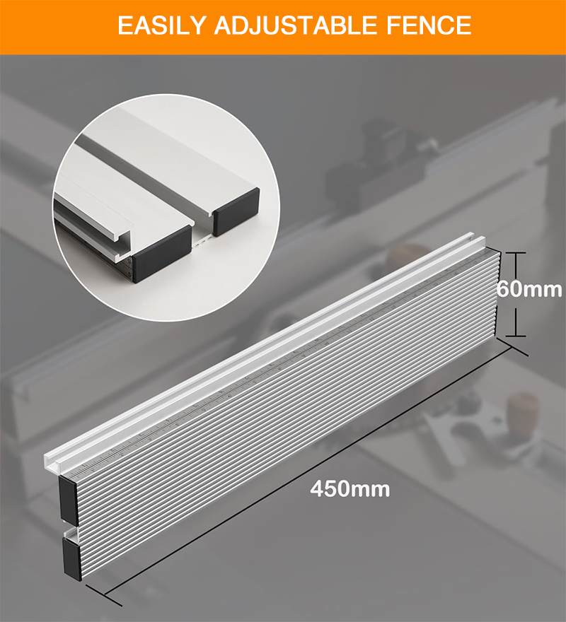 BowLift | Mitre Gauge Angle Stop for Table Saw, 450 mm T-Rail and Adjustable to 0-60 Degrees Precise Cutting, with Brass Guide Knob, Angle Miter Gauge for Table Saws