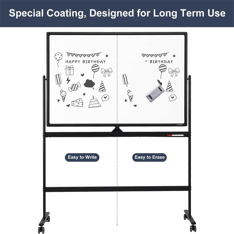 BowLift | Mobile White Board 48" x 32" Large Double Sided Mobile Whiteboard for Home Office Classroom