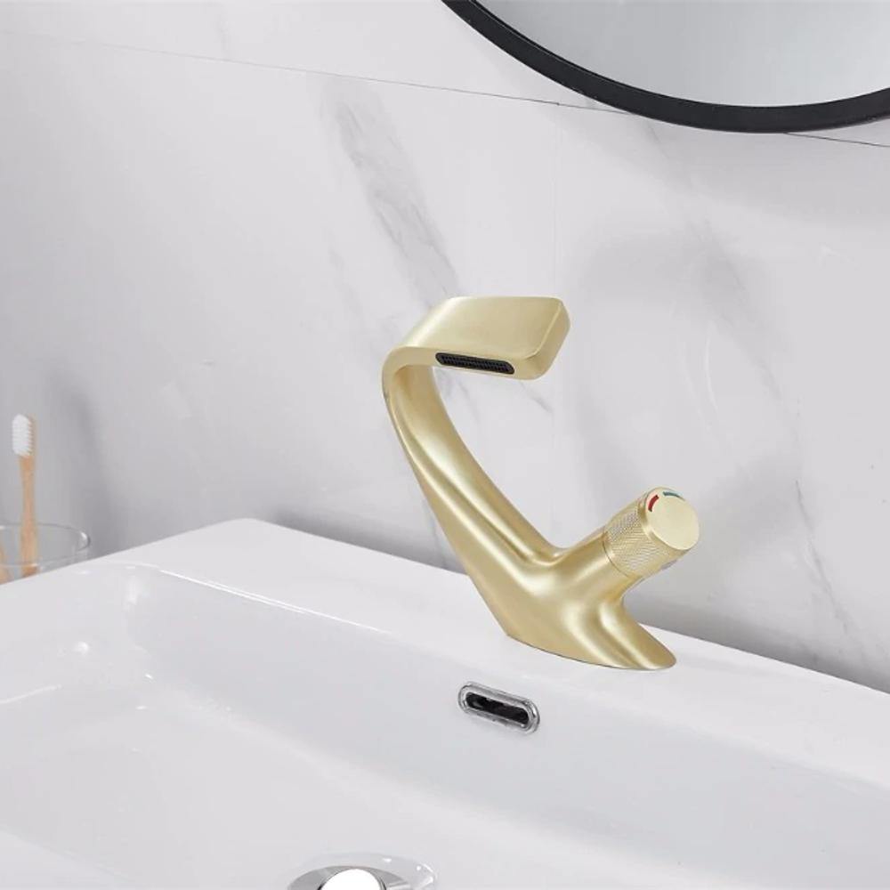 BowLift | AQUACASCADE Basin Tap – Modern Waterfall Bathroom Mixer Tap in Solid Brass