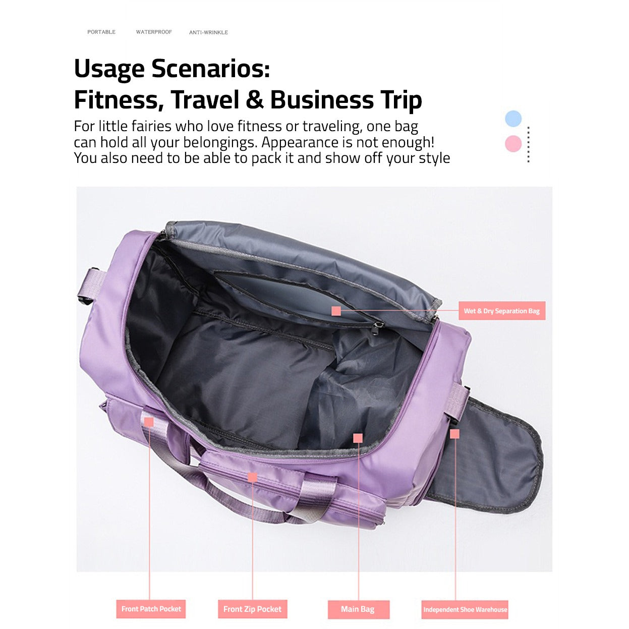 BowLift | Multi-Pocket Travel Bag, Sports and Gym Duffle with Separate Shoe Compartment