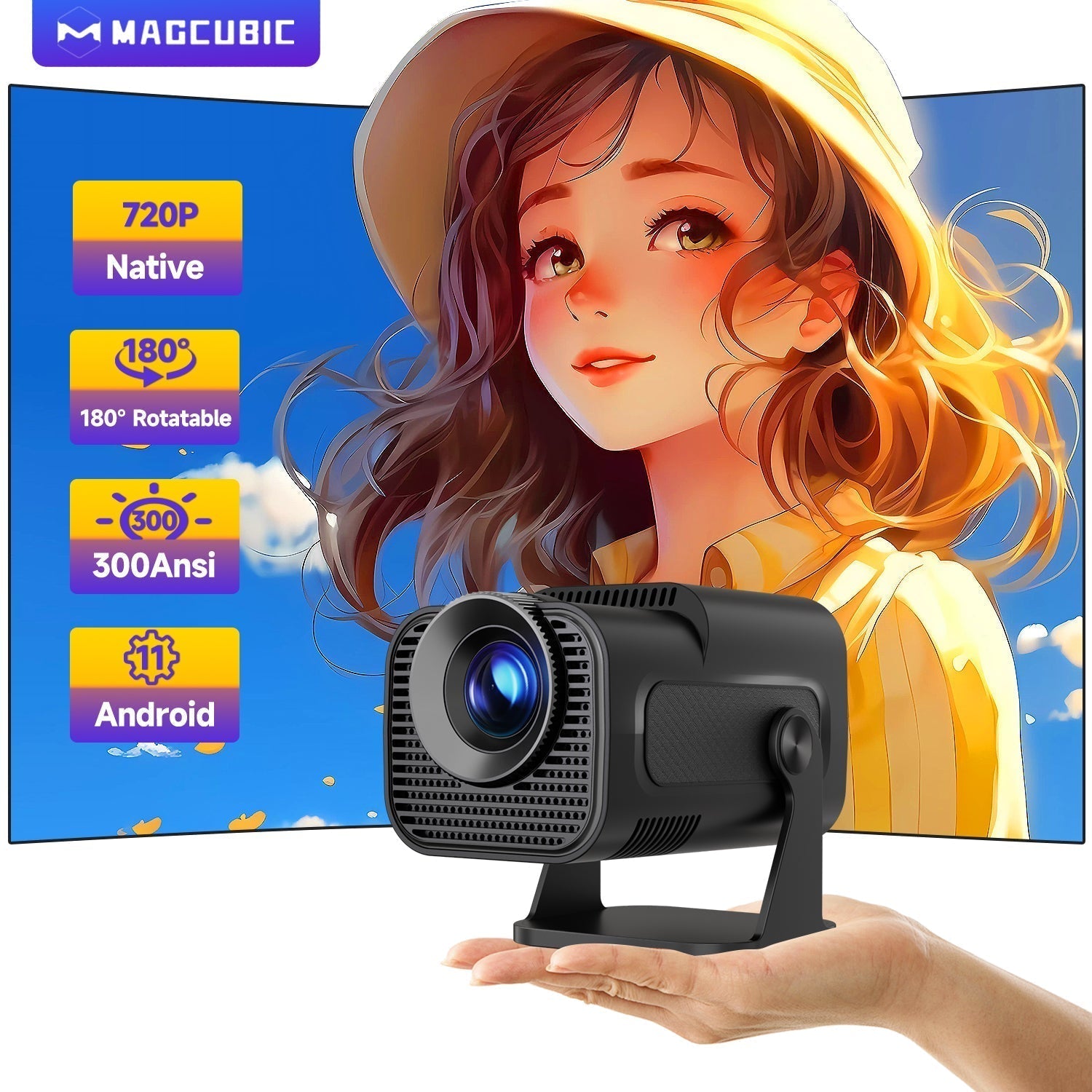 BowLift | CineBeam 4K Mini Projector – Portable Home Cinema with 180° Rotation