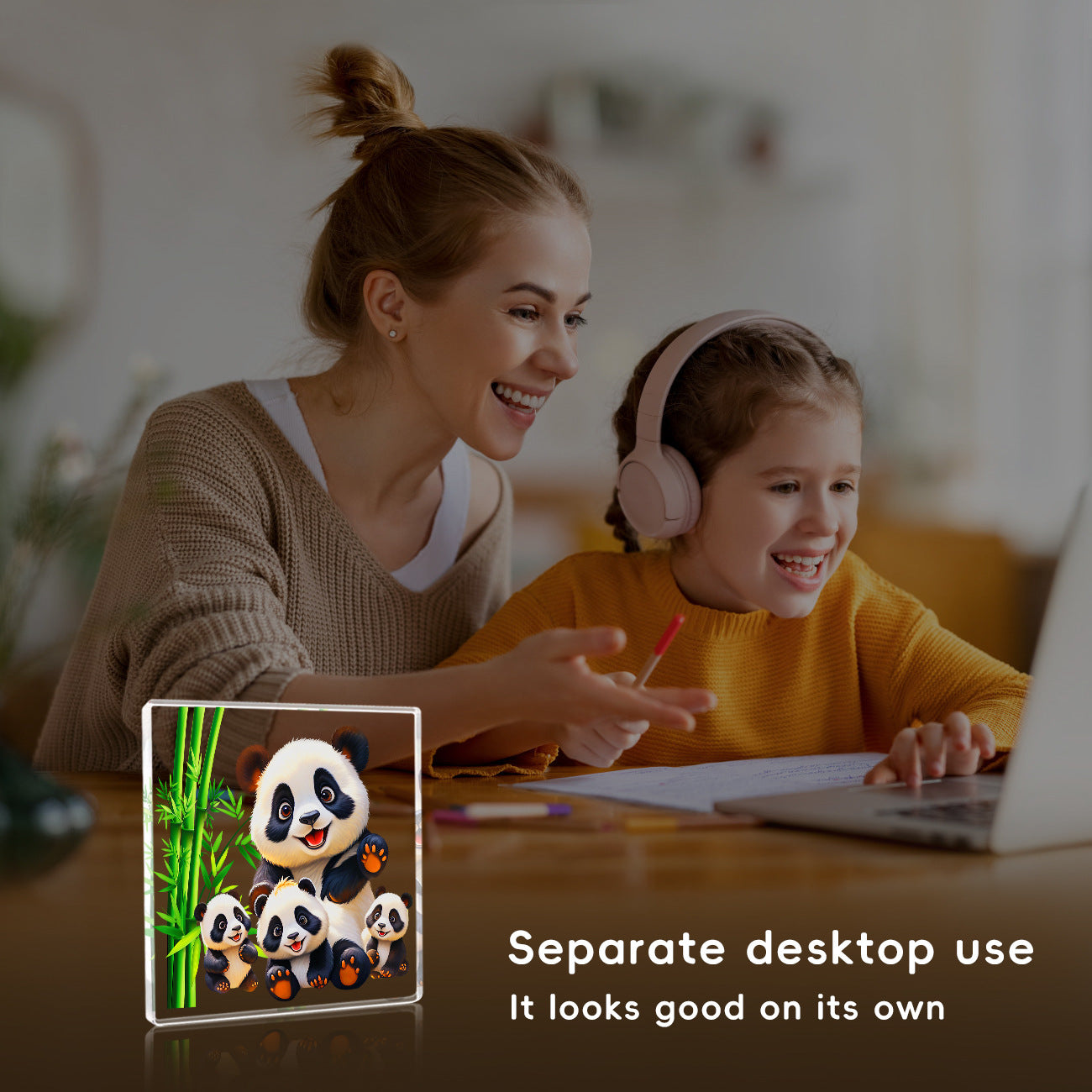 Solid Wood Base Acrylic Night Light Kids Creative Gift USB Table Lamp