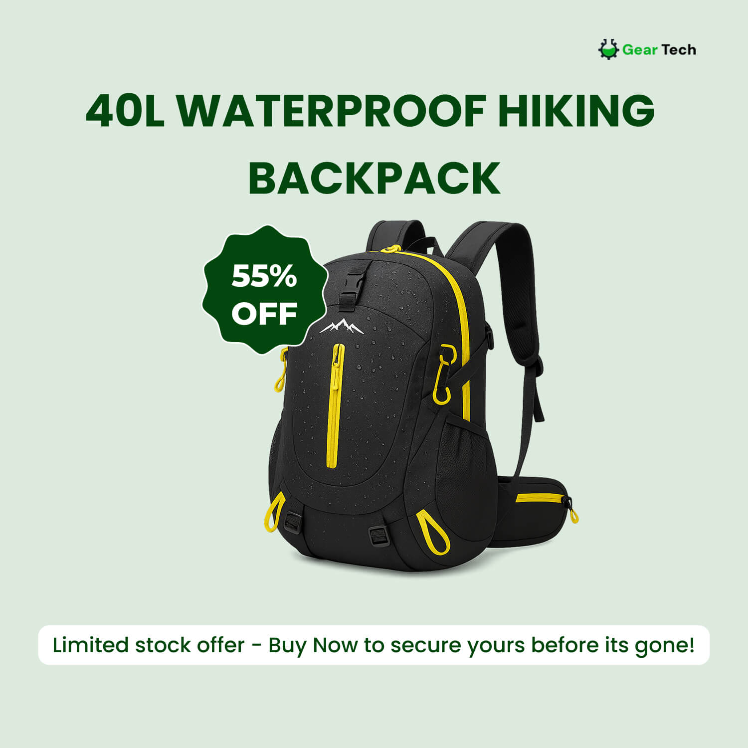 BowLift | 40L Waterproof Hiking Backpack with Multiple Compartments for Outdoor Adventures and Travel
