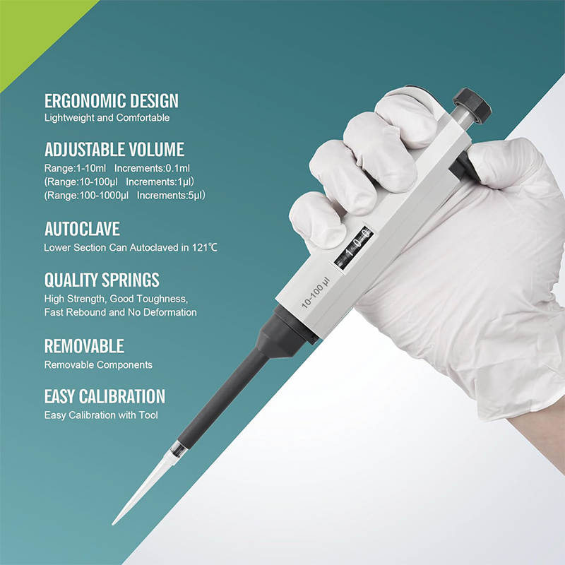 BowLift | Lab Micropipette, Adjustable Pipettor Micropipette, 10-100μl Lab Single Channel High Accurate Adjustable Variable Volume Pipettors