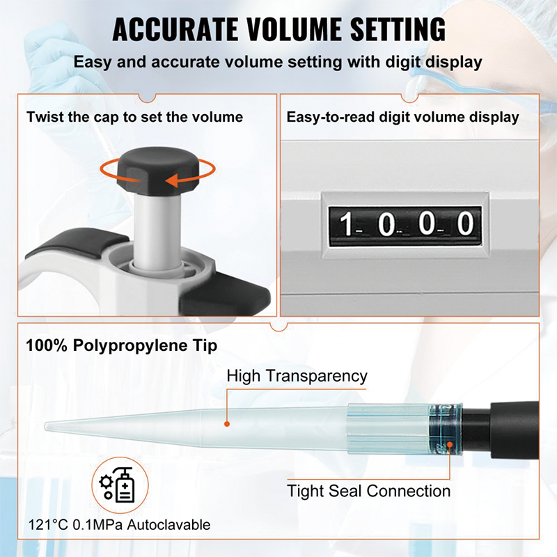 BowLift | Lab Micropipette Kit 0.5-10μl 10-100μl 100-1000μl Single Channel (3 pcs),ideal for laboratories, industrial sectors, food, and cosmetic experiments