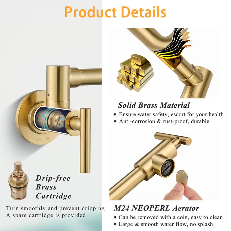 BowLift | Gold Single Cold Kitchen Stove Double Switch Folding Faucet Wall Mounted Swing Faucet